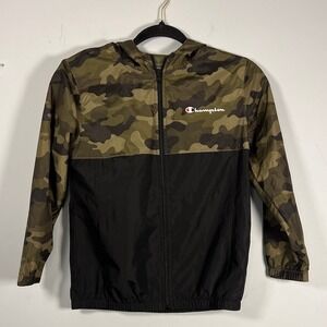 NWOT Champion Kids Black & Green Camo Full Zip Breathable Windbreaker Boys Small